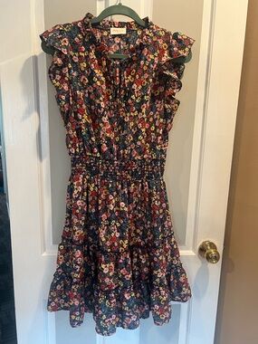 Floral Ruffle Smocked Waist Dress - Navy Multicolor